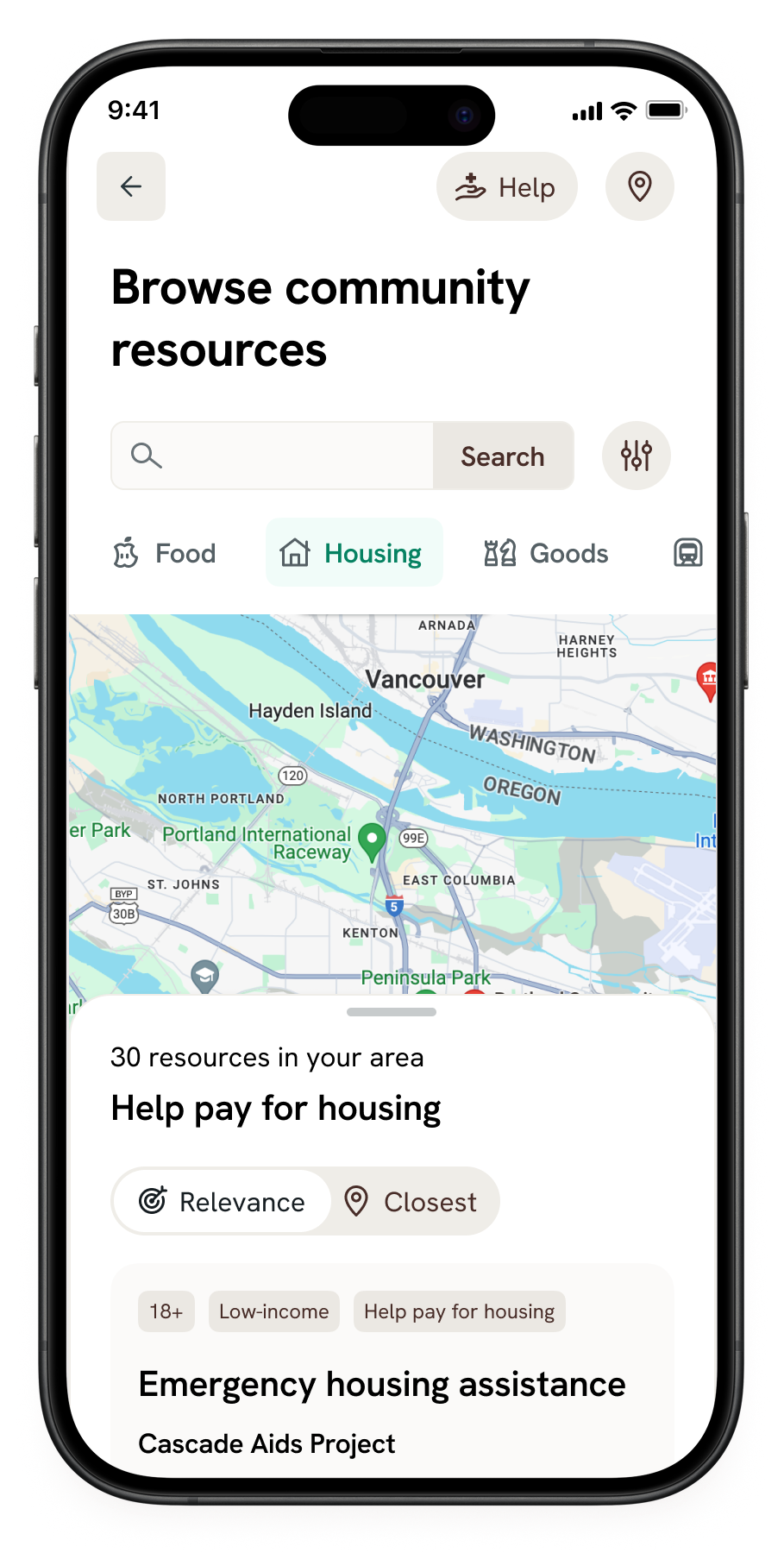 Community Care browse experience on mobile